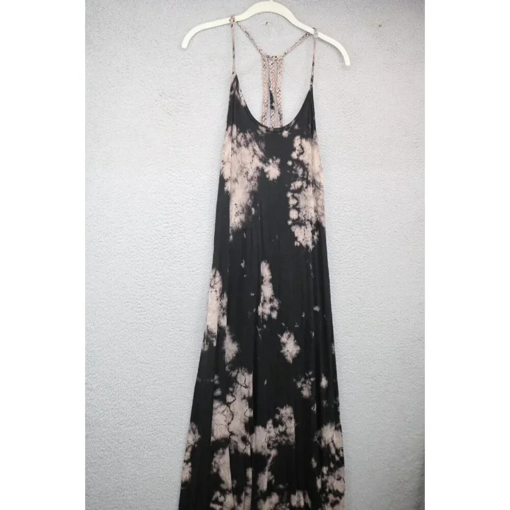 T-Party Tie-Dye Maxi Dress-Large-Braided Criss-Cross Back-Hippie-Bohoโ